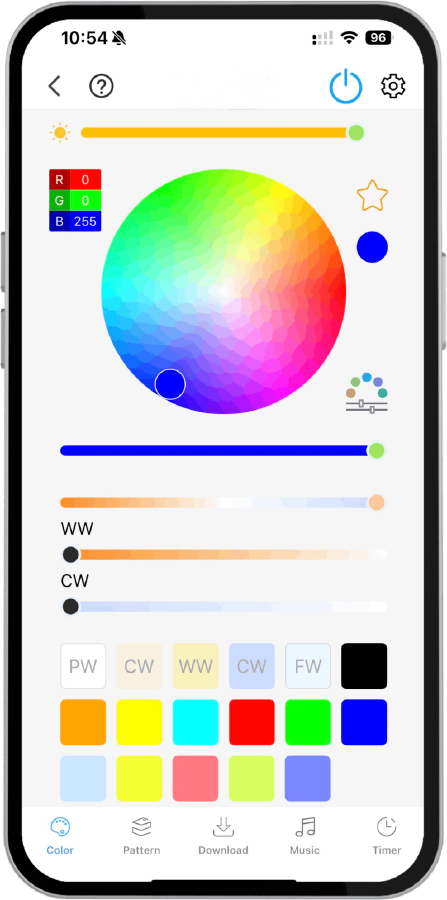 Crystal Lights App - Colour palette and individual bulb controls